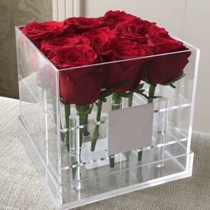 özel tasarım akrilik çiçek buketi gül paketleme kutusu 