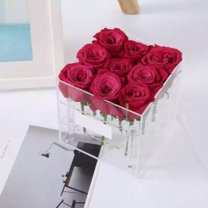 şeritli el yapımı kare akrilik çiçek hediye kutusu 