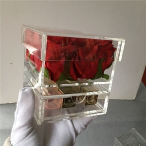 Toptan çekmeceli 4 delikli akrilik gül çiçek kutusu 