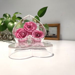 özelleştirilmiş kalp şeklinde açık 3 delikli akrilik gül çiçek kutusu 