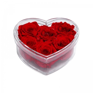 Kalp şeklinde temizle toptan akrilik gül çiçek kutuları için 6 güller 