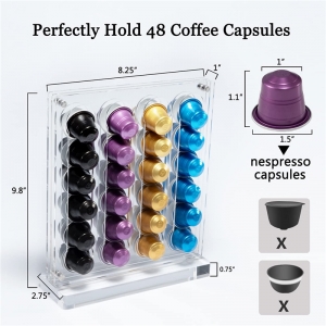 Toptan ayrılabilir 48 kapasiteli akrilik kahve kapsülü tutucu standı
 