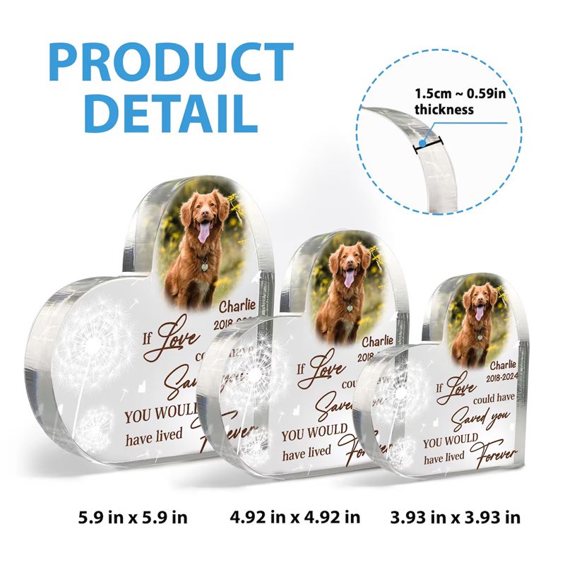 Custom Hear Shaped Pet Memorial Acrylic Plaque