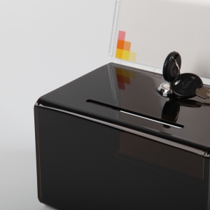 Siyah Deluxe Akrilik Oy Kutusu Pleksiglas Bağış Kutusu işareti ve kilit ile 