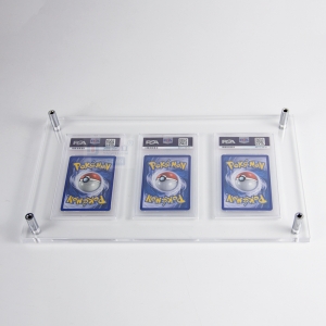 Duvara monte UV geçirmez Akrilik 3 adet PSA derecelendirilmiş kart standı 