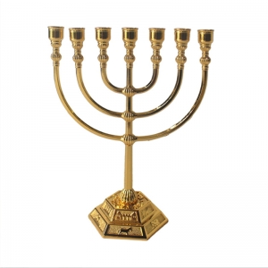 Altın Metal Şamdanlar Judaica Menorah 7 Şube 