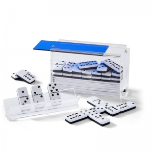 Raflarla mavi kapak DIY akrilik domino oyunu seti 