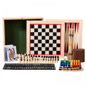 Çok işlevli ahşap satranç domino tic-tac-toe xo oyun seti 