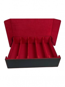 Kırmızı astarlı, 5 bölmeli PU deri TCG kart saklama kutusu